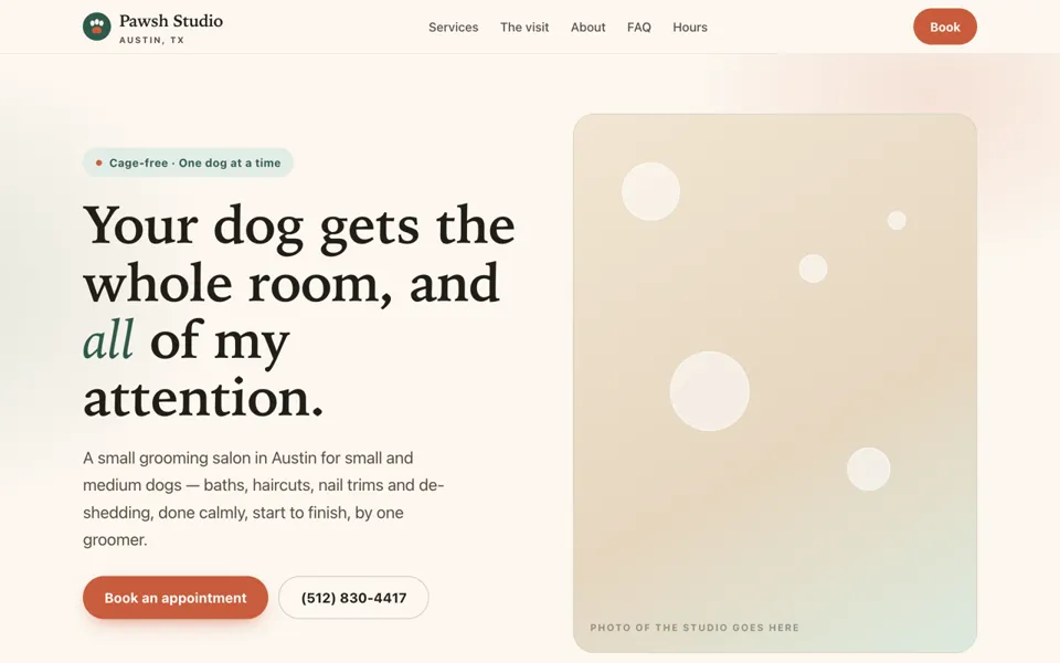 Pawsh Studio website